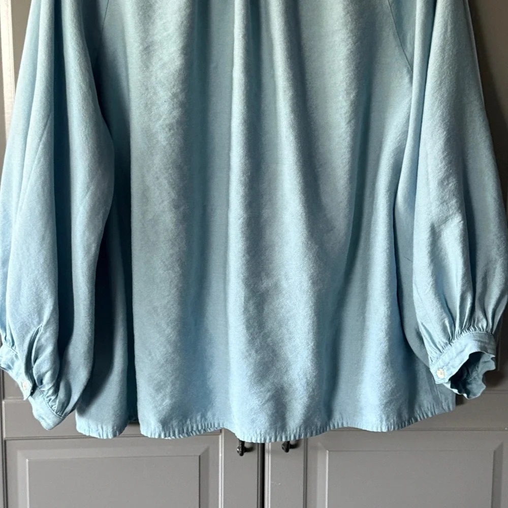 Pomander Place Jett Carolina Blue Blouson Sleeve Poet Shirt, XXL - Picture 7 of 11